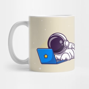 Cute Astronaut Working On Laptop Cartoon Mug